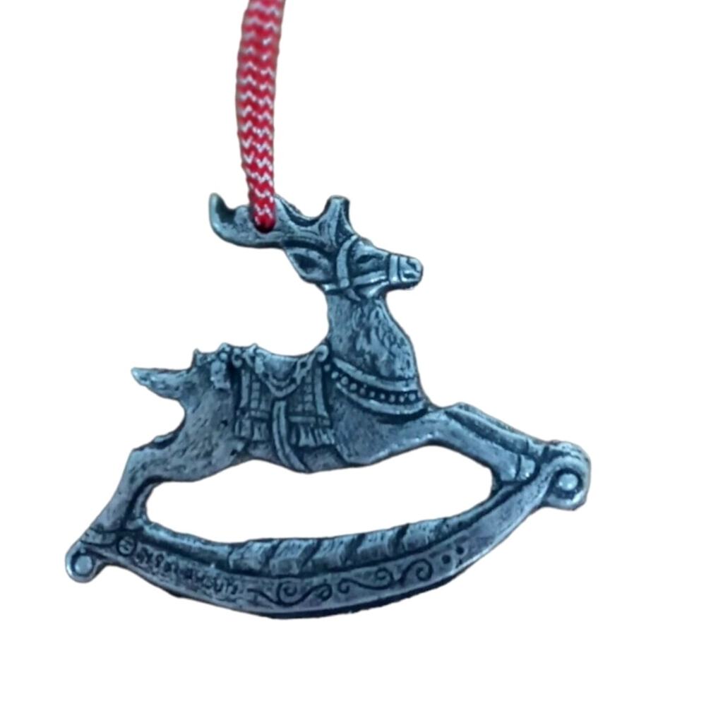 Vintage Pewter Rocking Horse Reindeer Ornament Rare Christmas Tree Decor Gift
